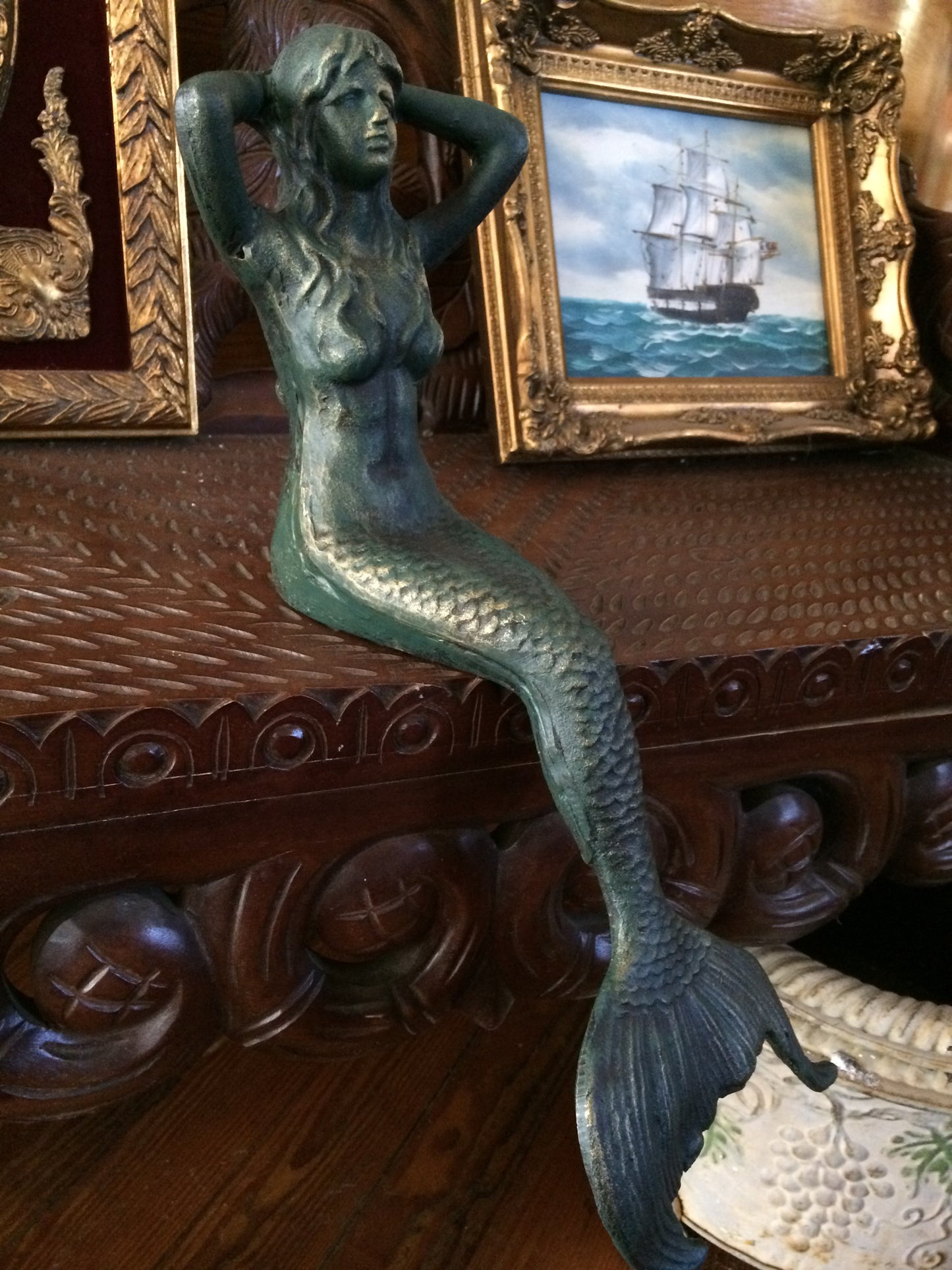 Iron Cast Statue - Mermaid Sitting Decor-Jantiques LLC.