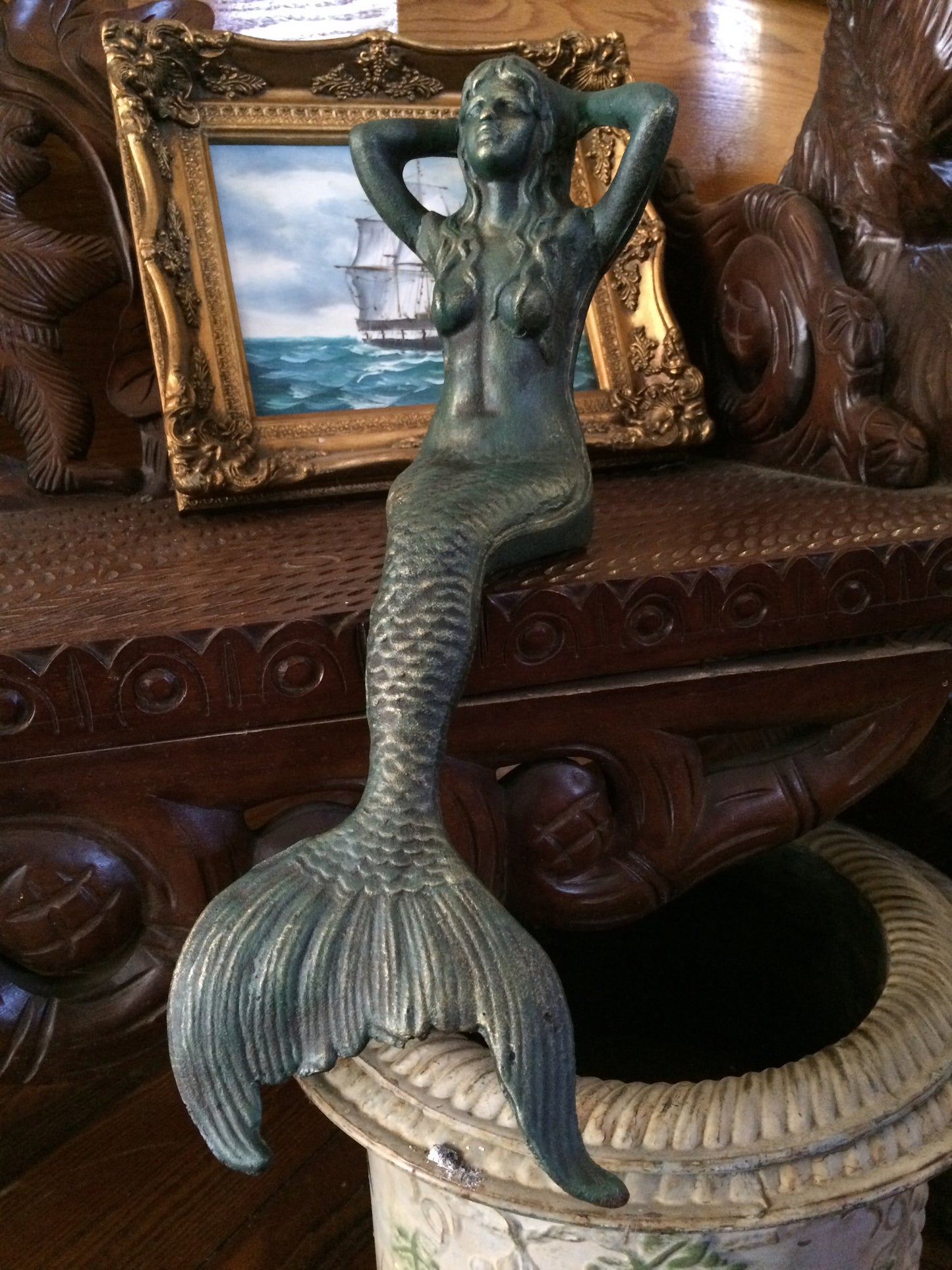 Iron Cast Statue - Mermaid Sitting Decor-Jantiques LLC.