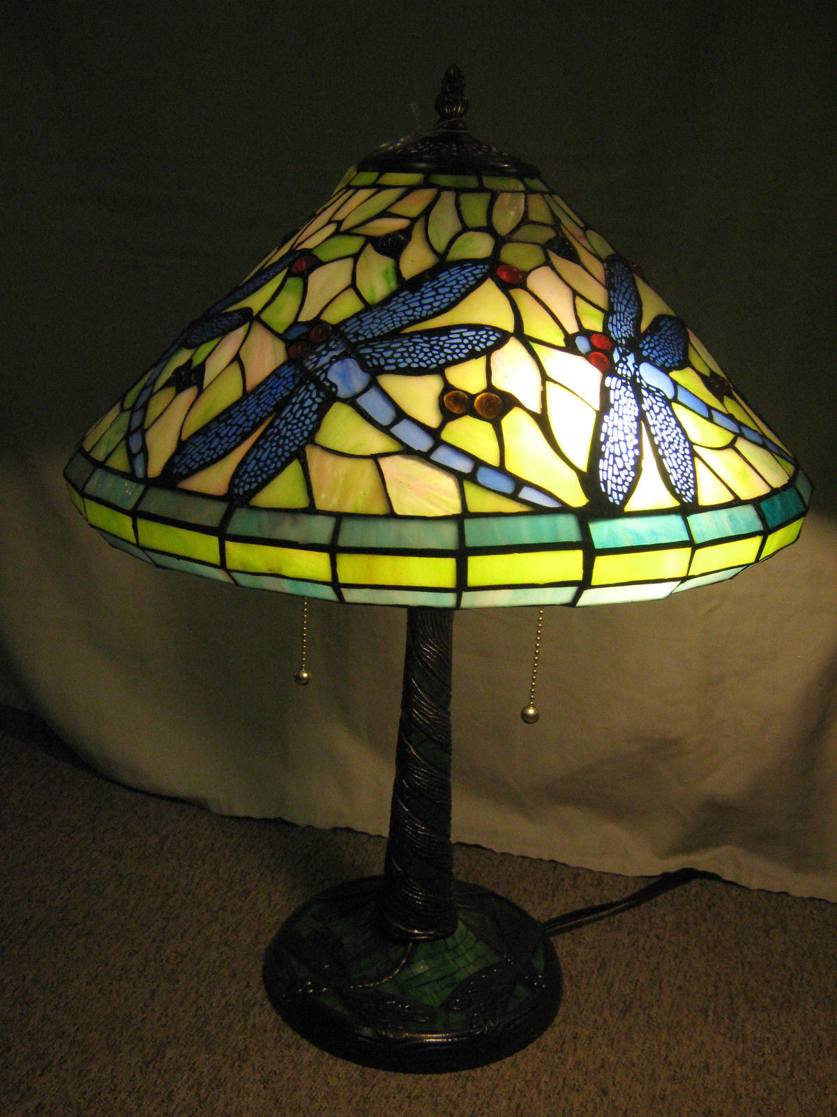 Tiffany Style Stained Glass Dragonfly Lamp-Jantiques LLC.