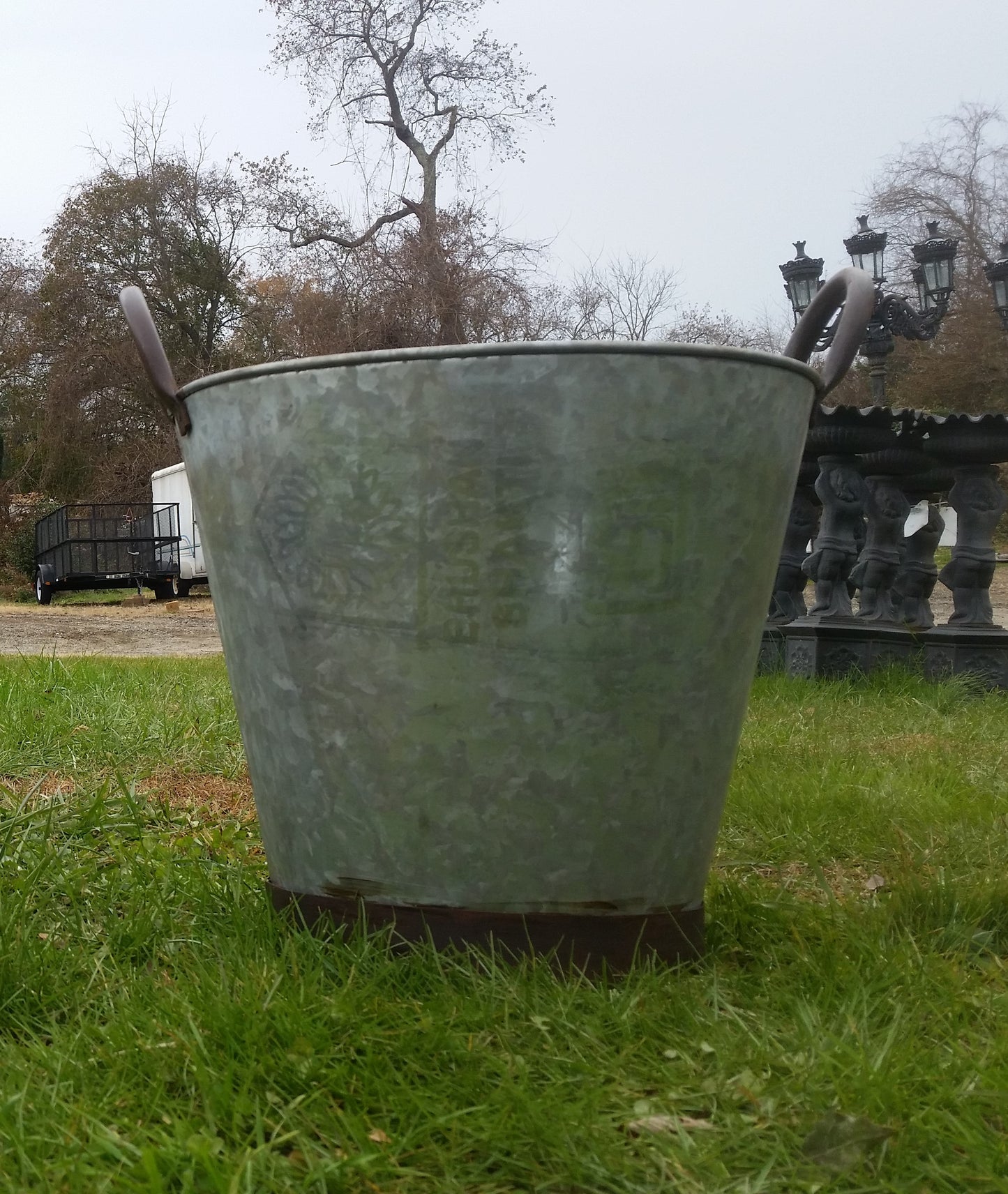 Metal Tin - Large Galvanized Metal Bucket with Handles-Jantiques LLC.