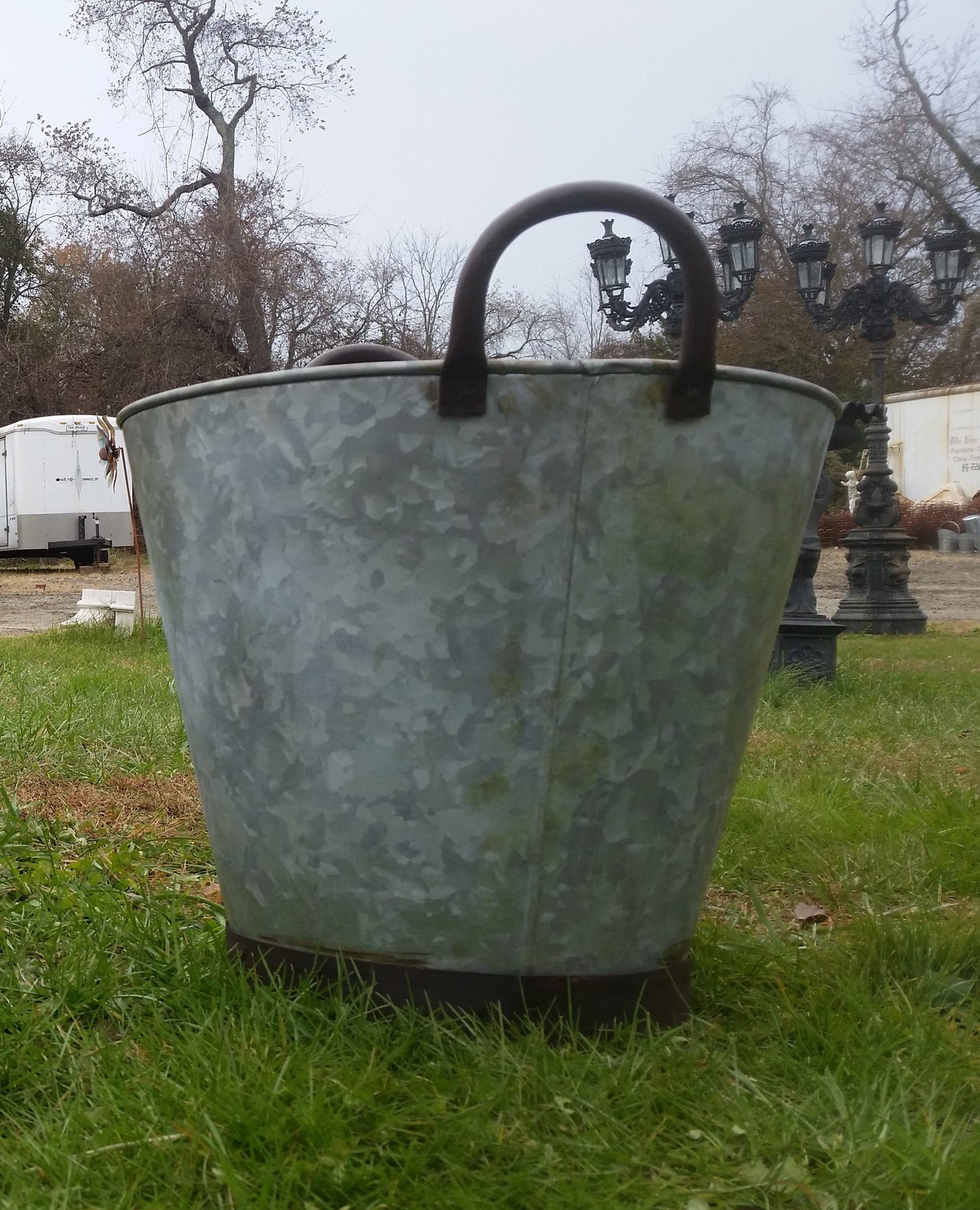 Metal Tin - Large Galvanized Metal Bucket with Handles-Jantiques LLC.