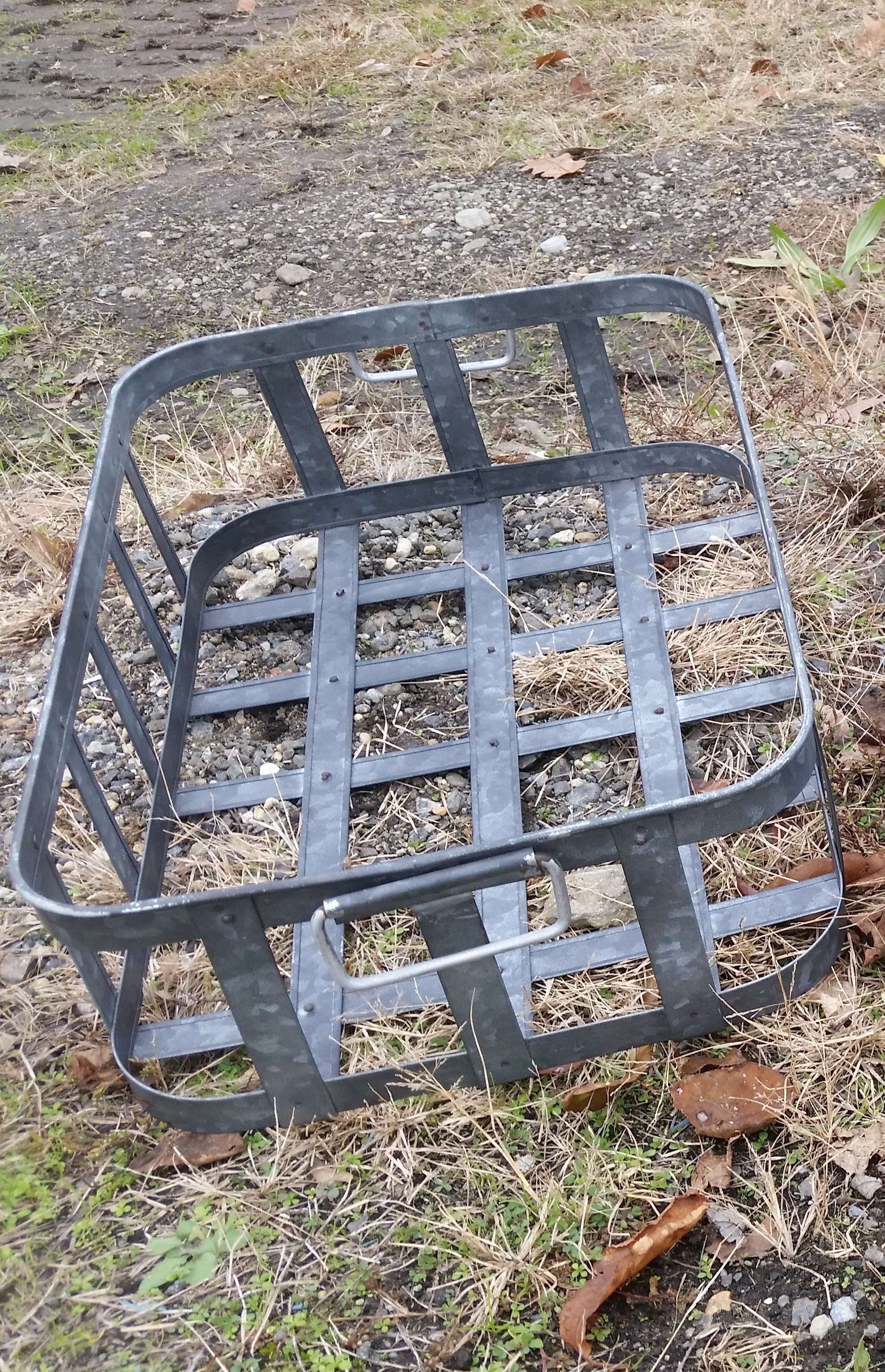 Metal Tin - Large Galvanized Metal Rectangular Basket with Handles-Jantiques LLC.