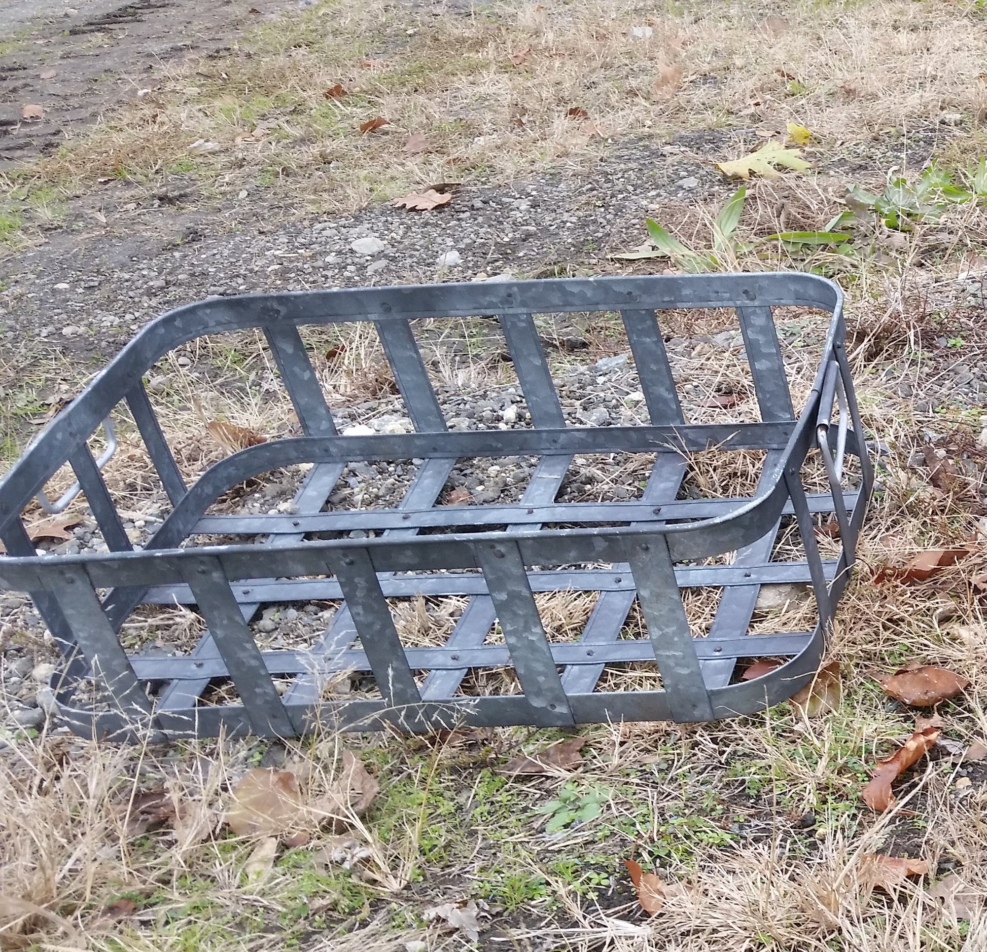 Metal Tin - Large Galvanized Metal Rectangular Basket with Handles-Jantiques LLC.