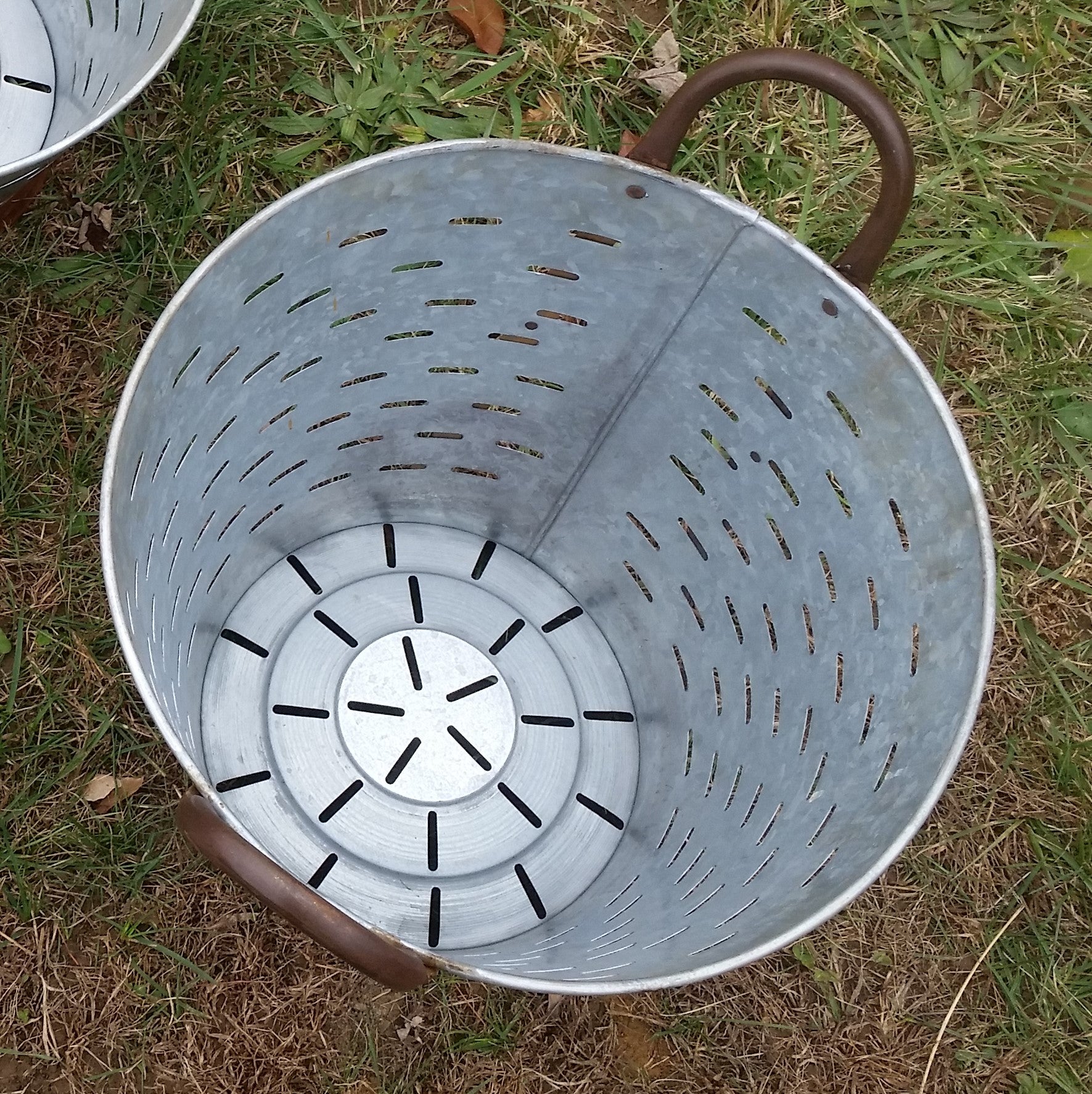 Metal Tin - Large Galvanized Metal Olive Bucket with Handles-Jantiques LLC.