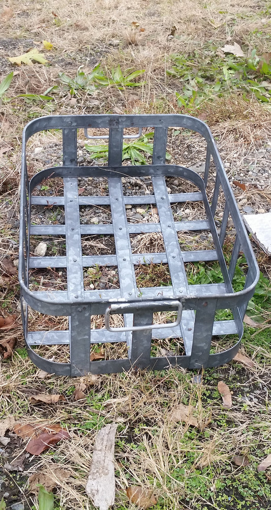 Metal Tin - Medium Galvanized Metal Rectangular Basket with Handles-Jantiques LLC.