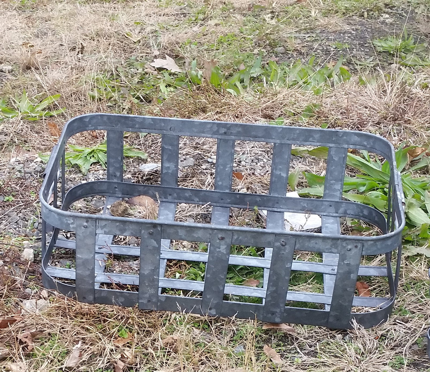 Metal Tin - Medium Galvanized Metal Rectangular Basket with Handles-Jantiques LLC.