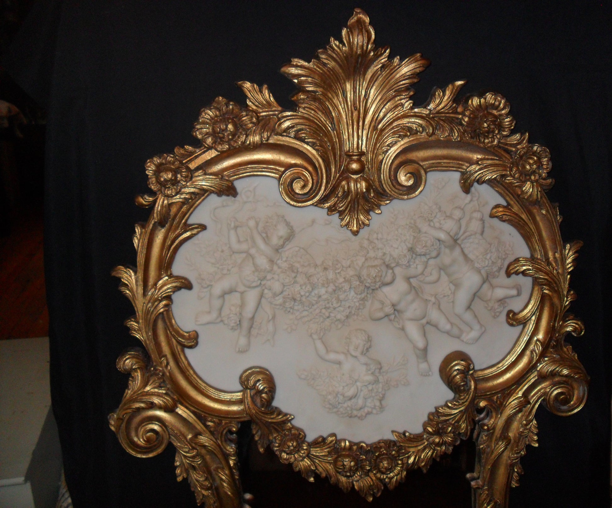 LOUIS XVI Mirror - White Cherubs Gilt Putti-Jantiques LLC.