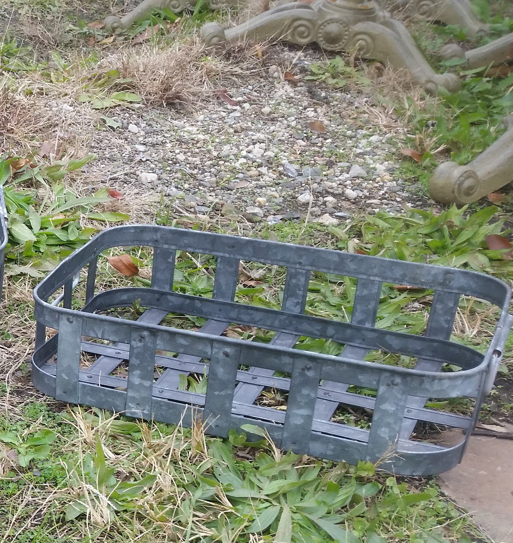 Metal Tin - Small Galvanized Metal Rectangular Basket with Handles-Jantiques LLC.