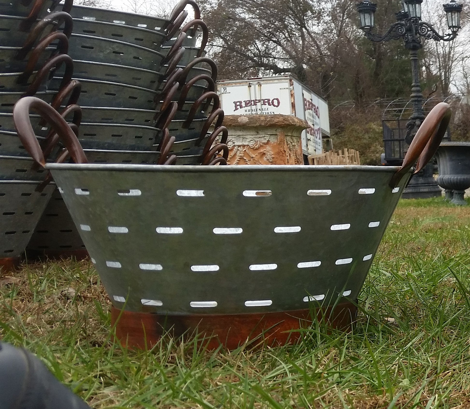 Metal Tin - Small Galvanized Metal Olive Bucket with Handles-Jantiques LLC.