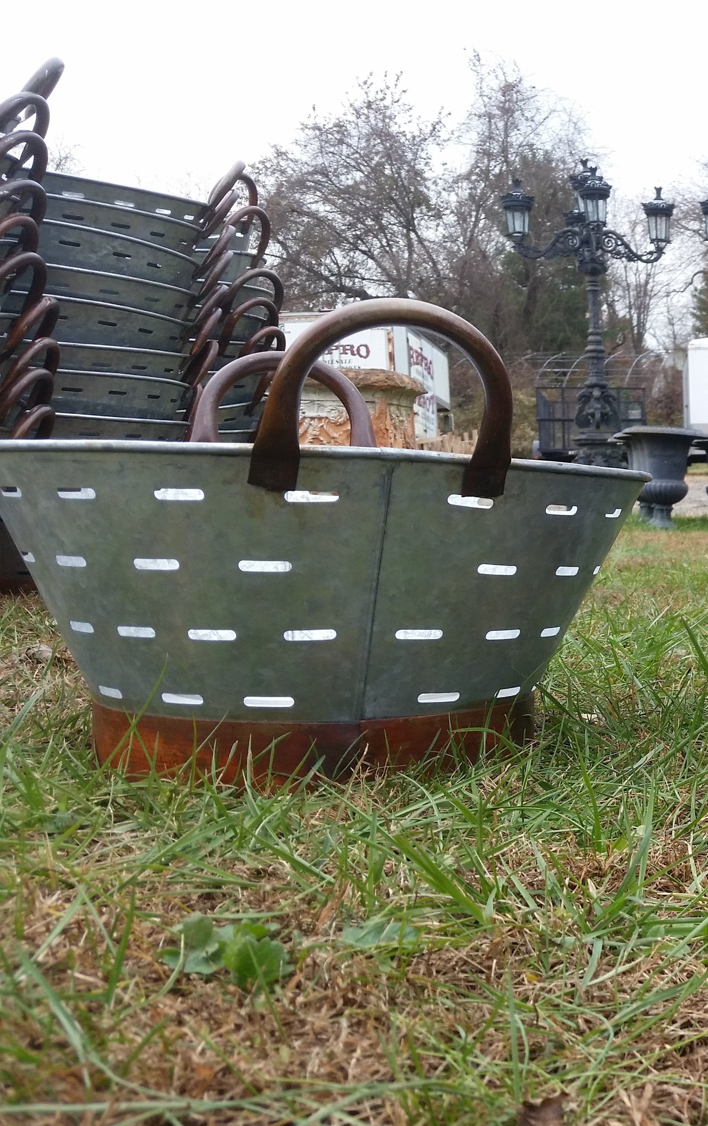 Metal Tin - Small Galvanized Metal Olive Bucket with Handles-Jantiques LLC.