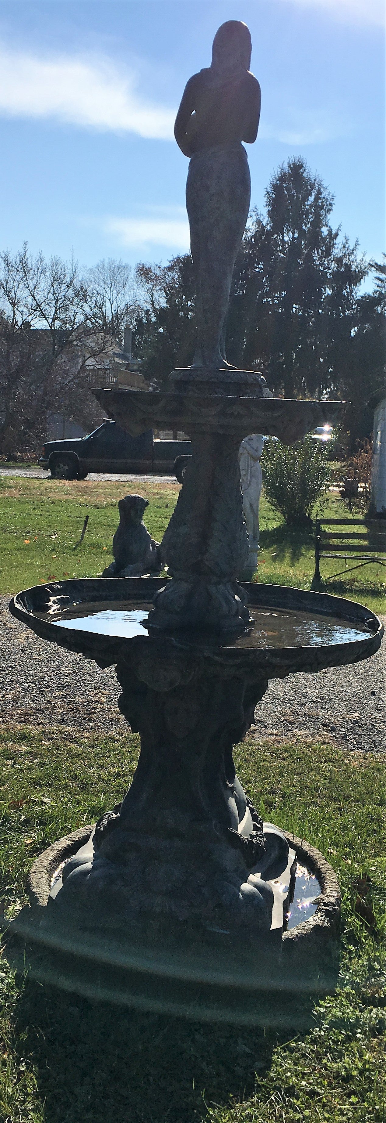 Bronze Lady with Shell 2 Tier Fountain-Jantiques LLC.