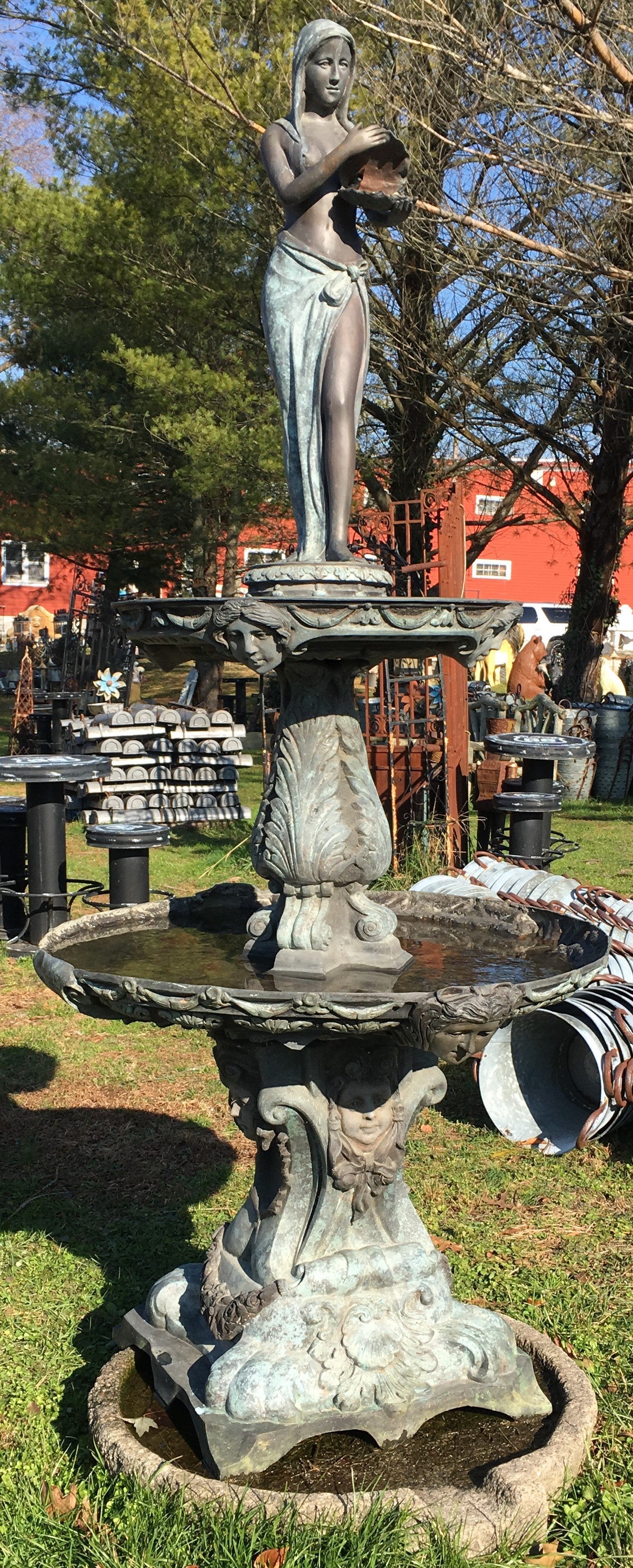 Bronze Lady with Shell 2 Tier Fountain-Jantiques LLC.