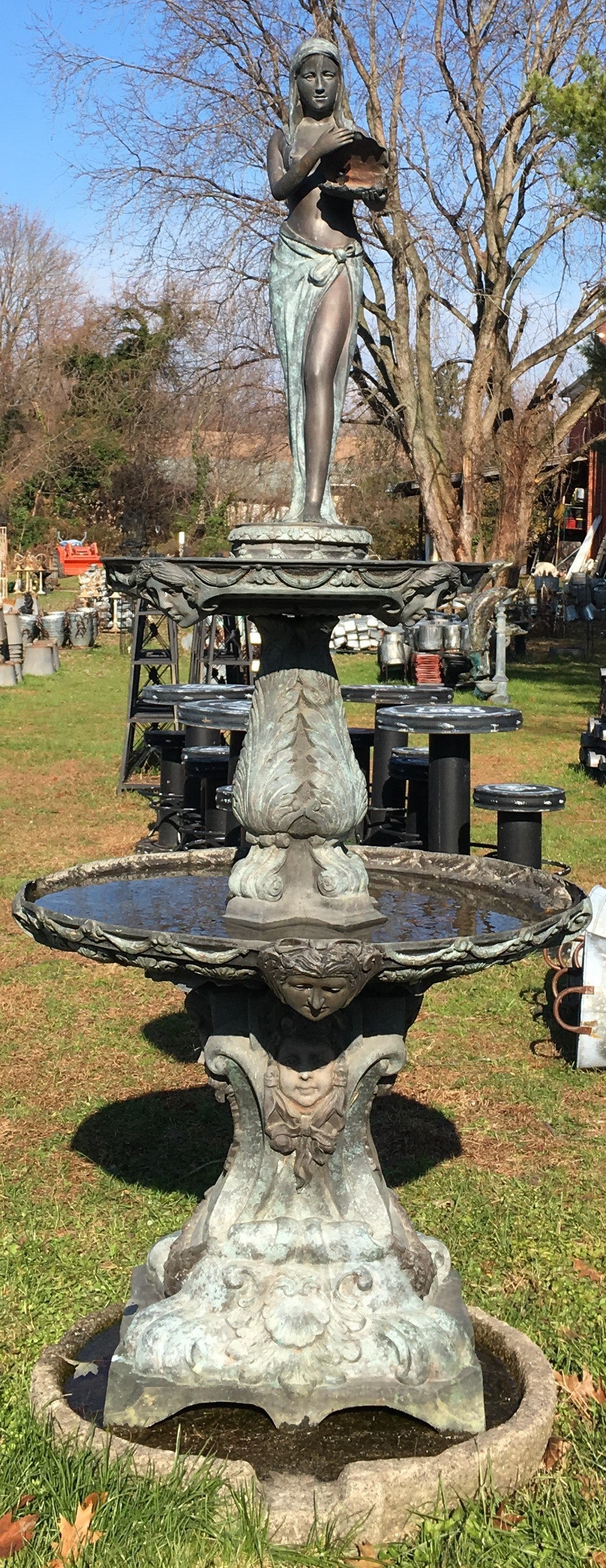 Bronze Lady with Shell 2 Tier Fountain-Jantiques LLC.