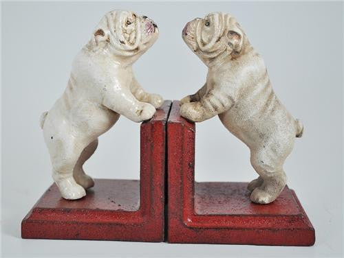 Bookends - Cast Iron Pair White Vintage Bulldog-Jantiques LLC.