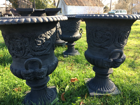 Large Cast Iron Urn with handle pair-Jantiques LLC.