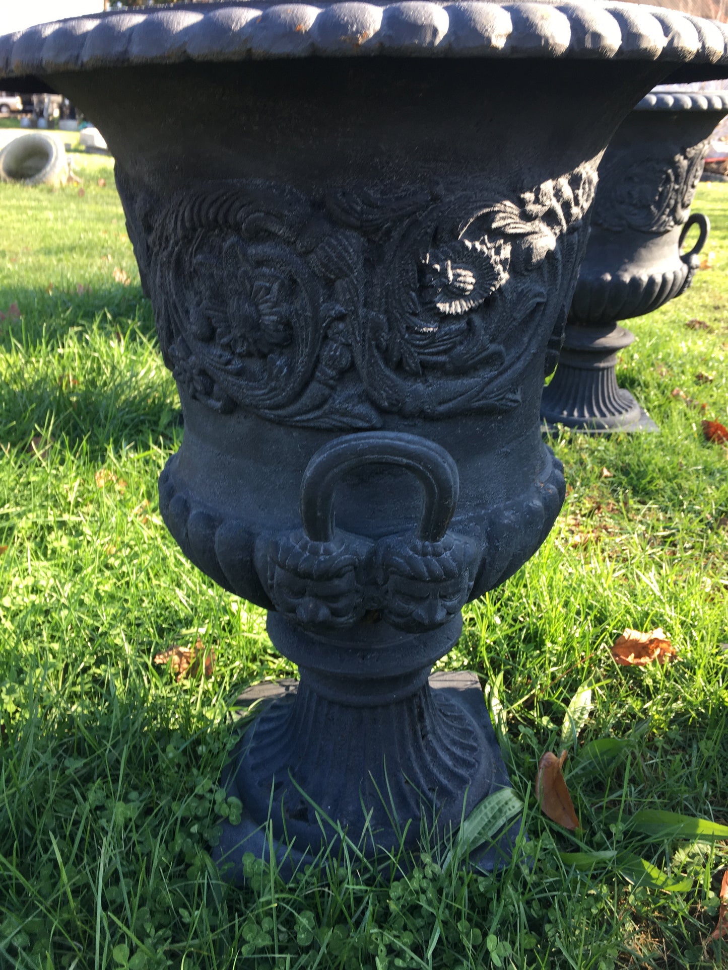Large Cast Iron Urn with handle pair-Jantiques LLC.
