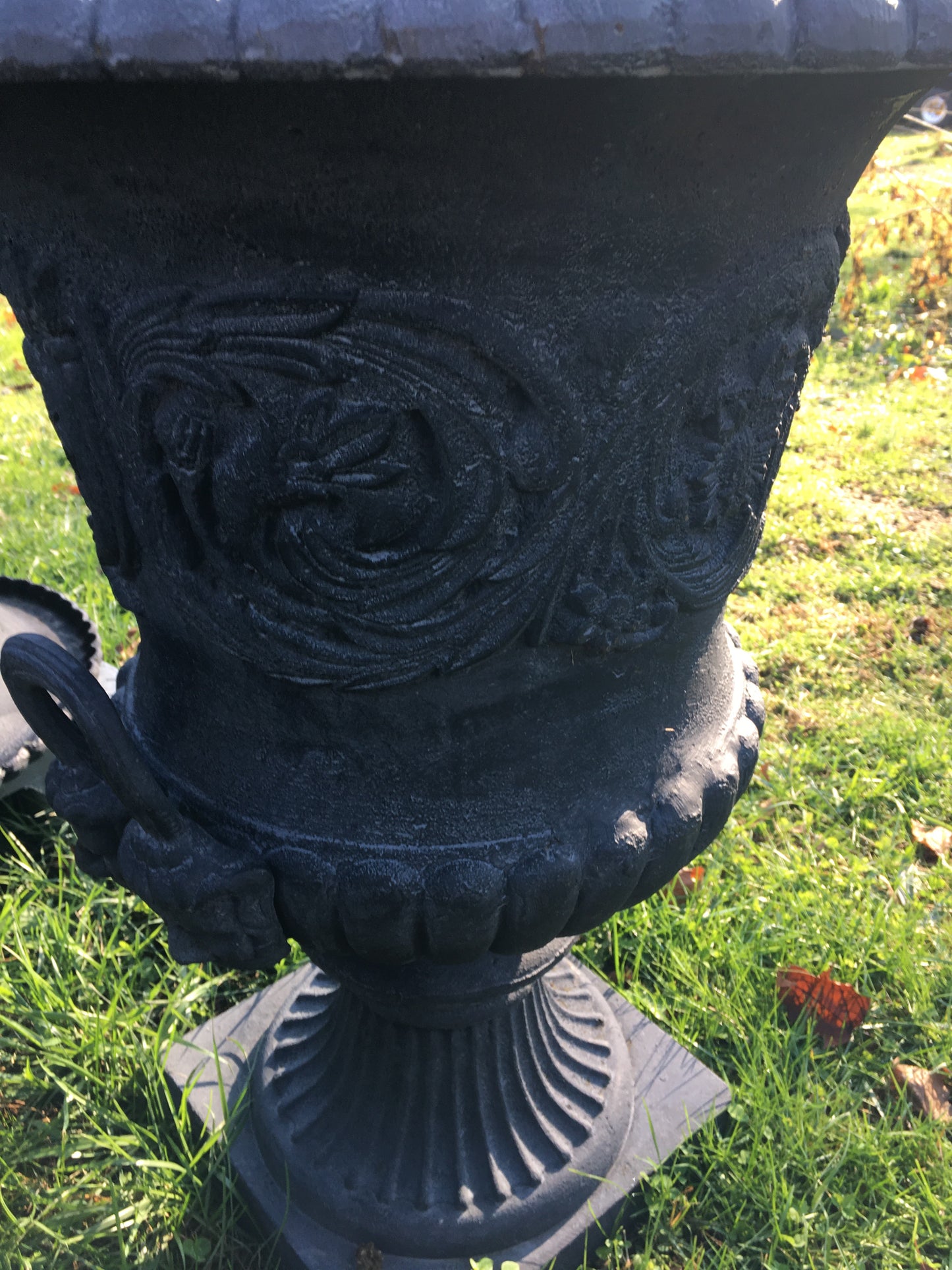 Large Cast Iron Urn with handle pair-Jantiques LLC.