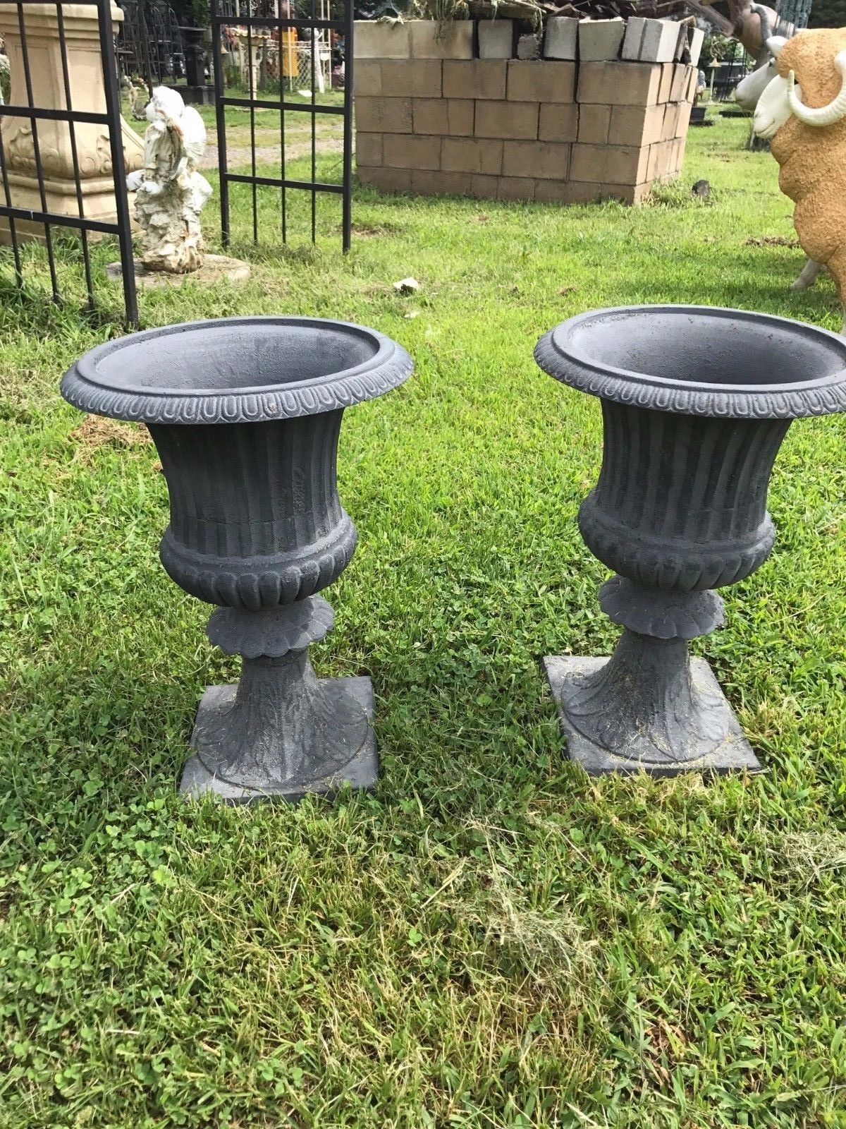 Urns Cast Iron - Pair Flower Planter-Jantiques LLC.