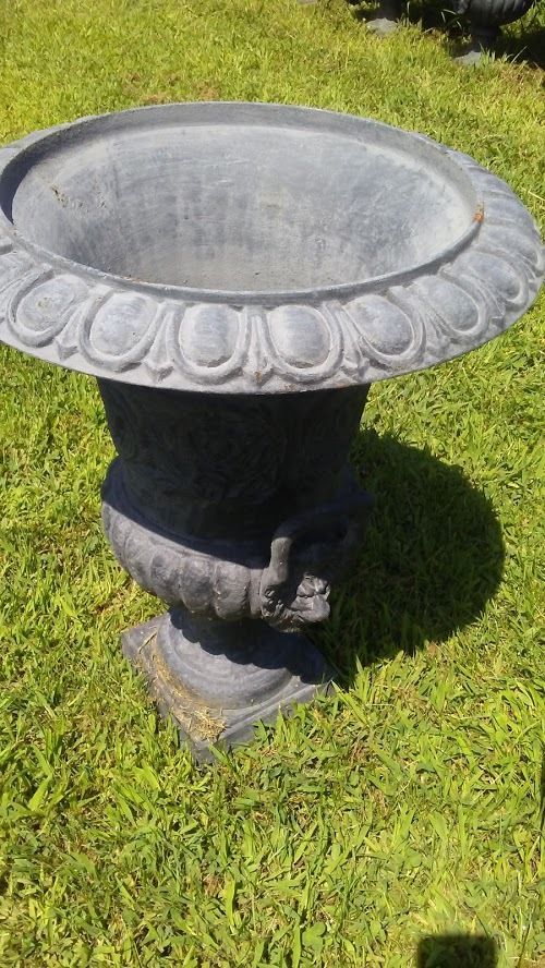 Urns Cast Iron - Pair Short Lion Head Handle-Jantiques LLC.