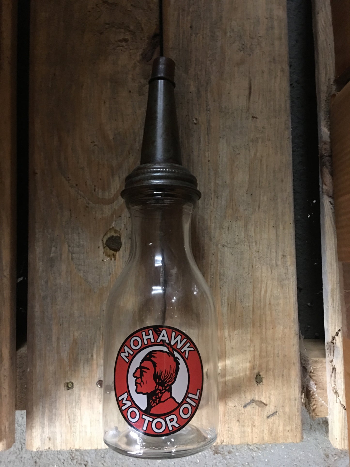 Oil Glass Bottle - MOHAWK MOTOR OIL with LID CAP-Jantiques LLC.