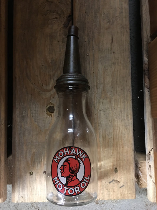 Oil Glass Bottle - MOHAWK MOTOR OIL with LID CAP-Jantiques LLC.