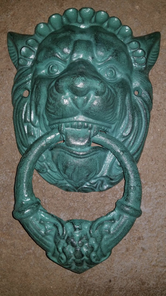 Lion Door Knocker -Cast Iron Gothic Lion Head-Jantiques LLC.