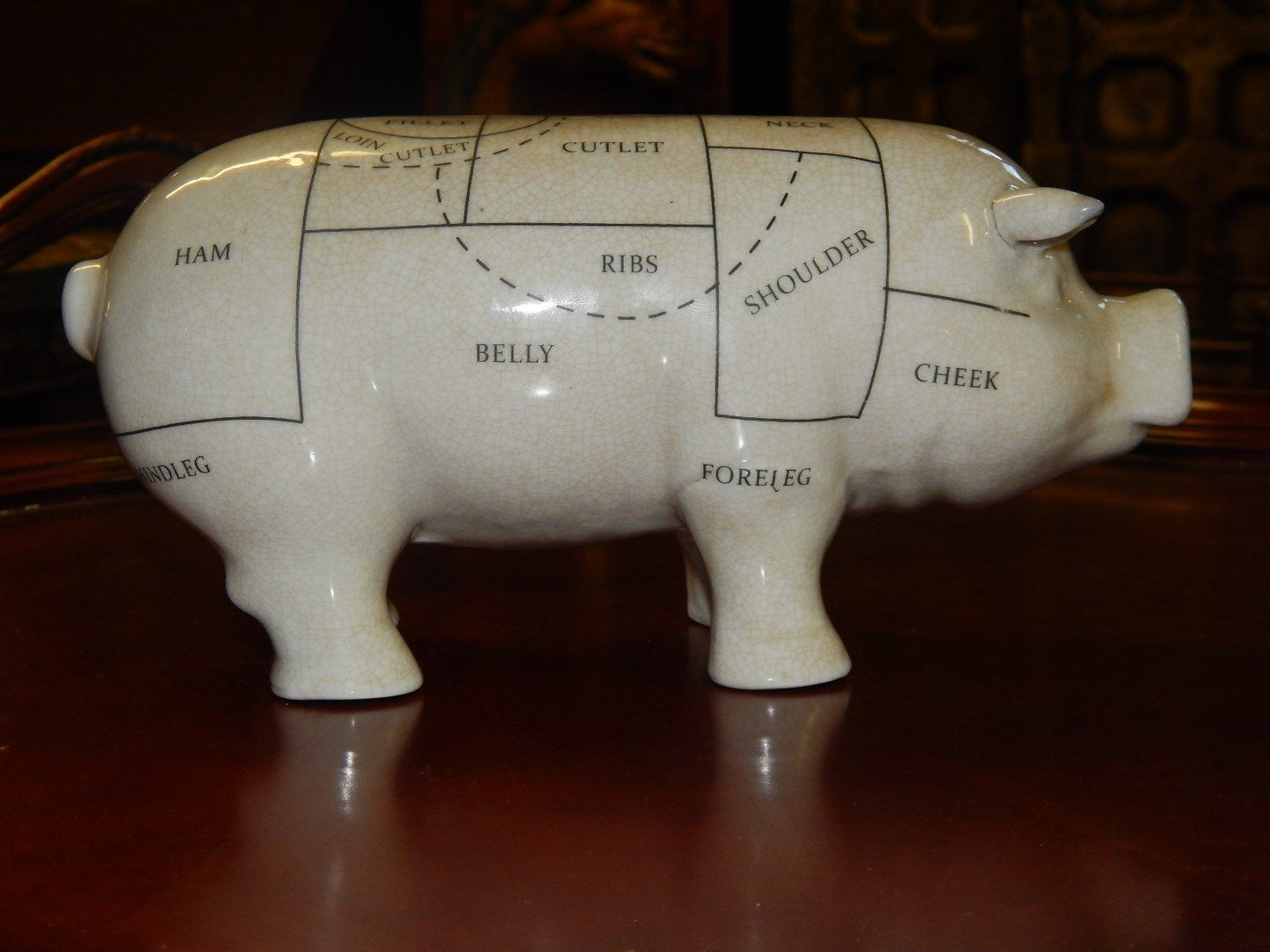 Pig Porcelain Butcher Figurine Chart Statue-Jantiques LLC.