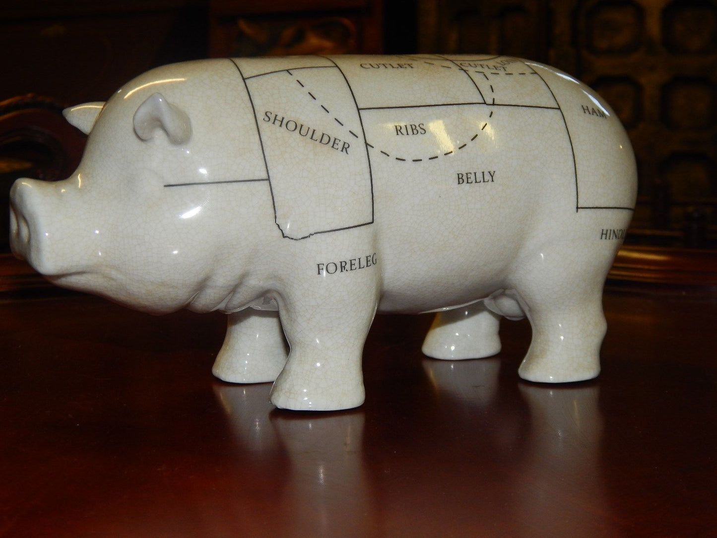 Pig Porcelain Butcher Figurine Chart Statue-Jantiques LLC.