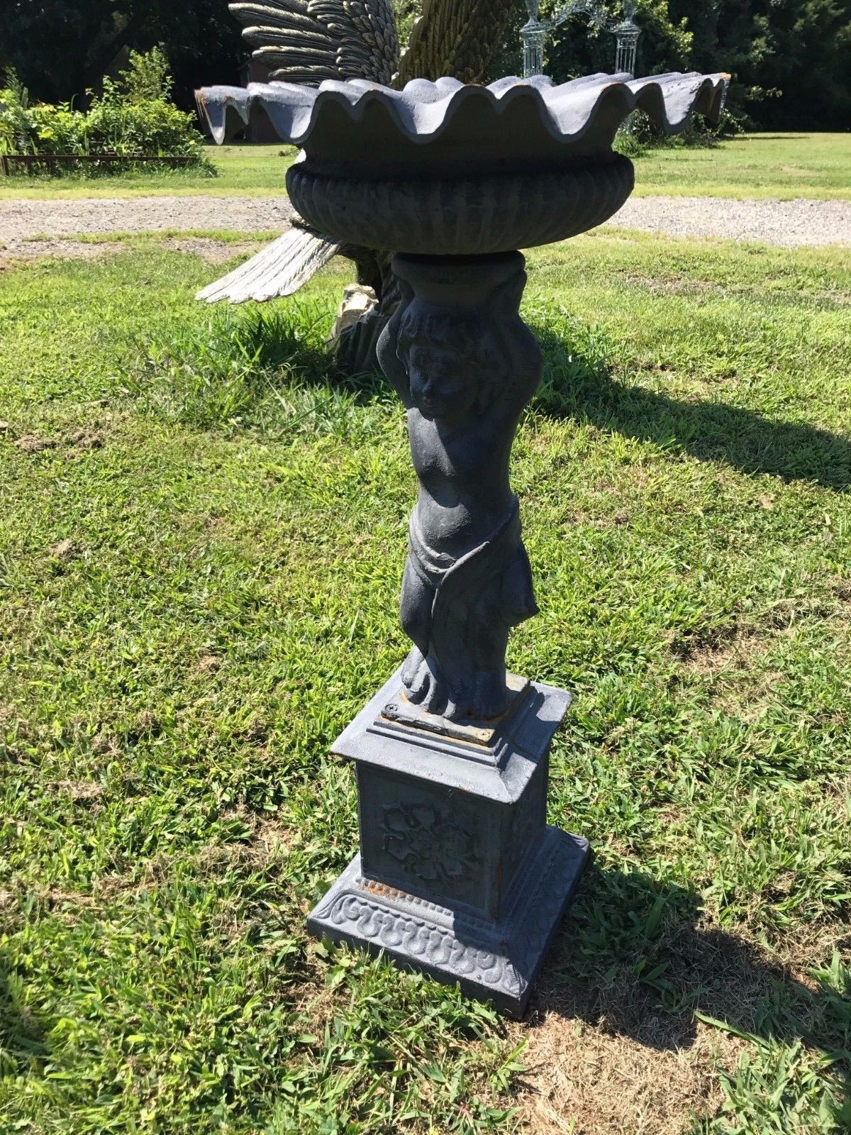 Urns Cast Iron - Pair Tall Cherub-Jantiques LLC.