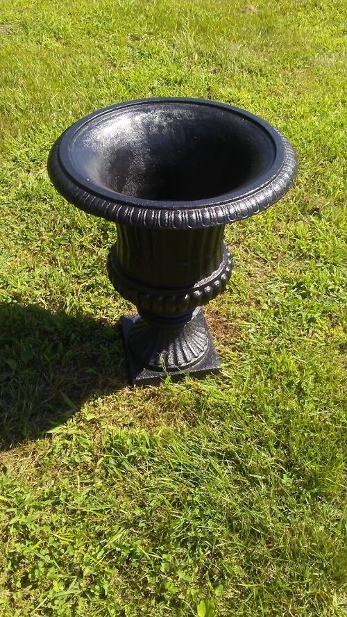 Cast Iron - Pair Short Black Urns-Jantiques LLC.