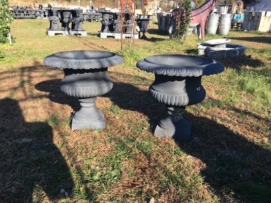 Short Round Cast Iron Urn - Pair-Jantiques LLC.