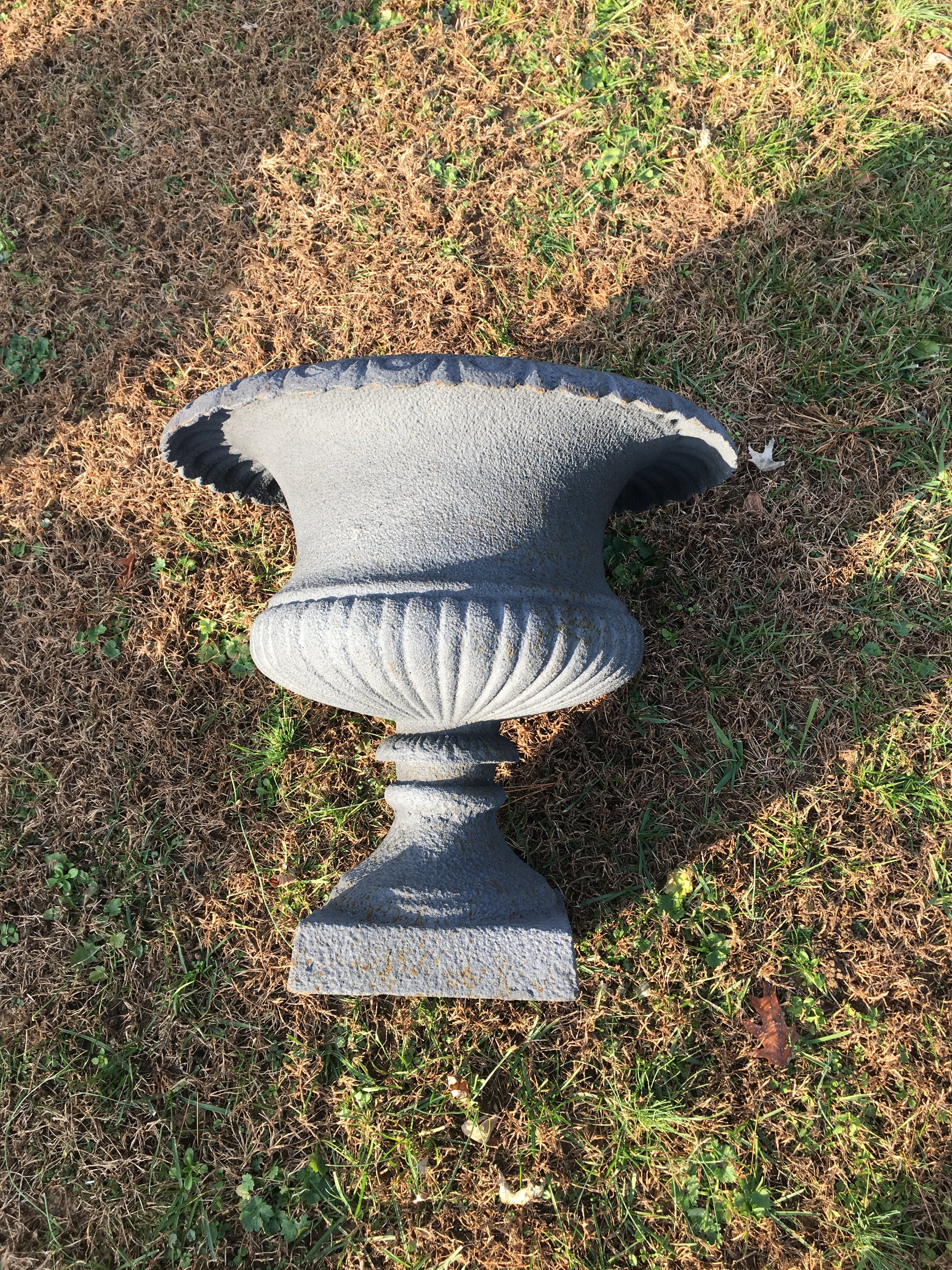 Short Round Cast Iron Urn - Pair-Jantiques LLC.